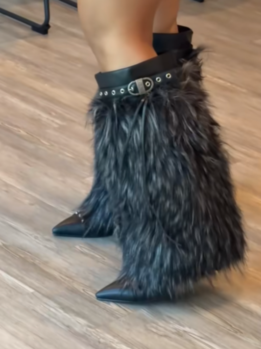 Fur Oversleeves Wedge Boot With Locket Charm