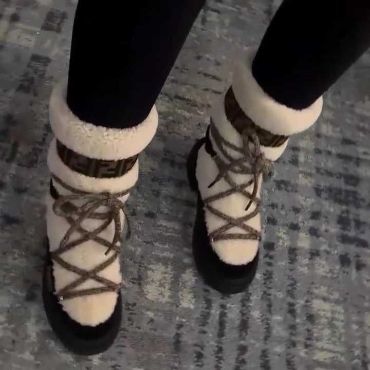 White Shearling and Suede Boots