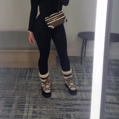 White Shearling and Suede Boots